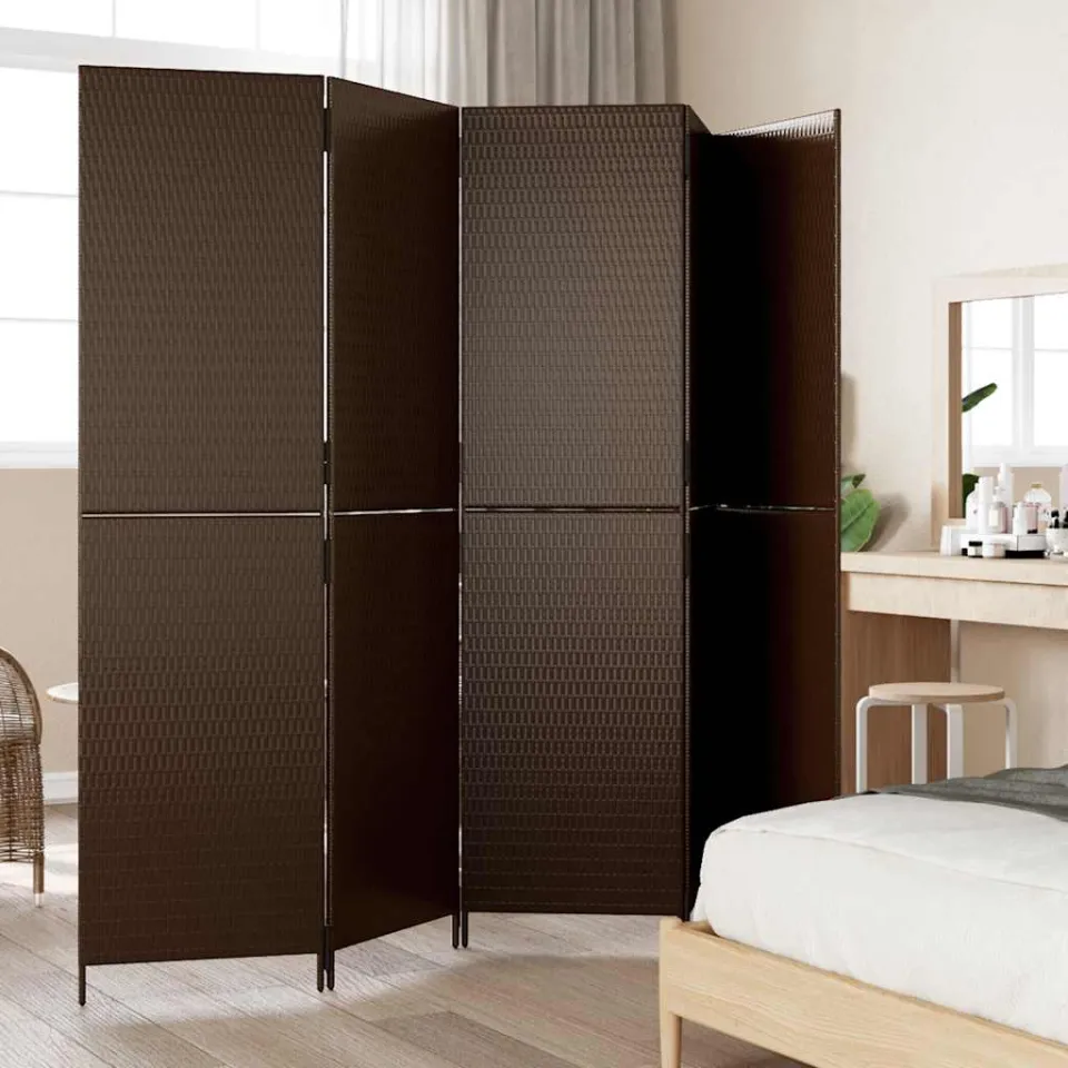 vidaXL Kamerscherm 5 panelen poly rattan bruin, foto 4