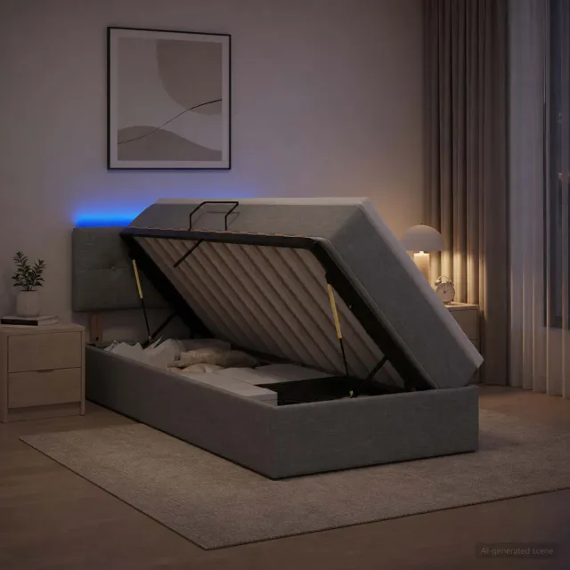 vidaXL LED Opslagbed met Matras Lichtgrijs 90 x 190 cm Stof