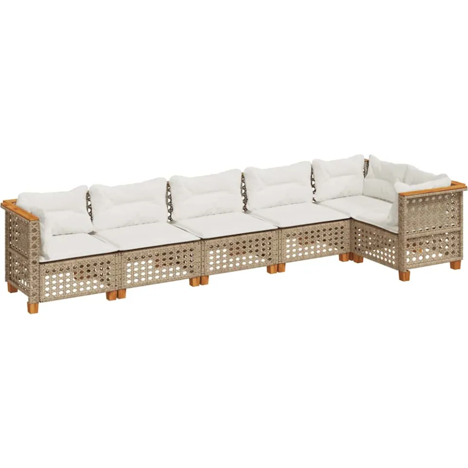vidaXL 6-delige Loungeset met kussens poly rattan beige, foto 3