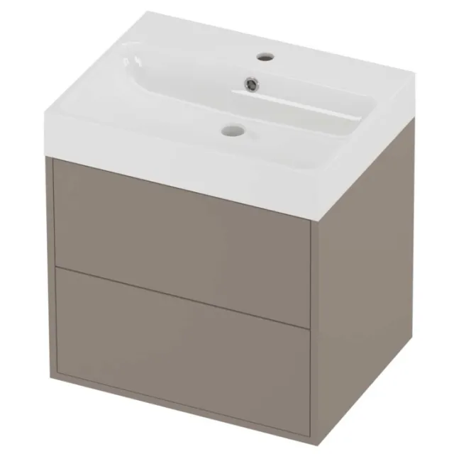Proline Podium Badmeubelset Polystone Loft 1 Kraangat Voor Grepen 60x46x62 cm Glans Wit Clay Beige