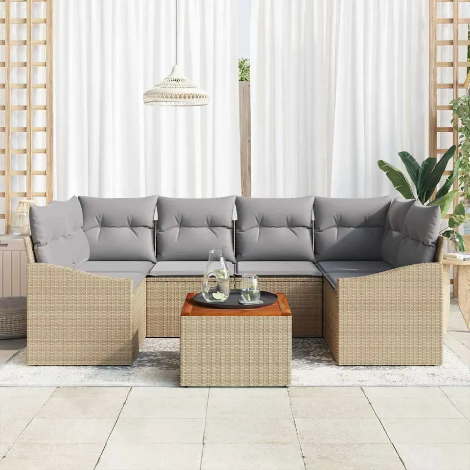 vidaXL Tuinbankenset 7 st Beige poly rattan, foto 3