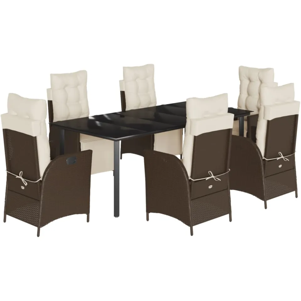 vidaXL 7-delige Tuinset met kussens poly rattan bruin, foto 3