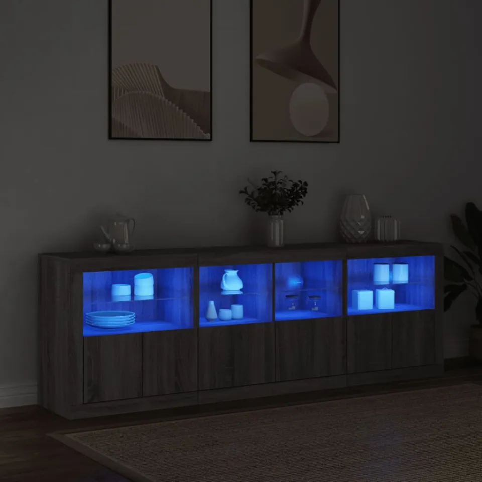 vidaXL Dressoir met LED-verlichting 202x37x67 cm grijs sonoma eiken, foto 2