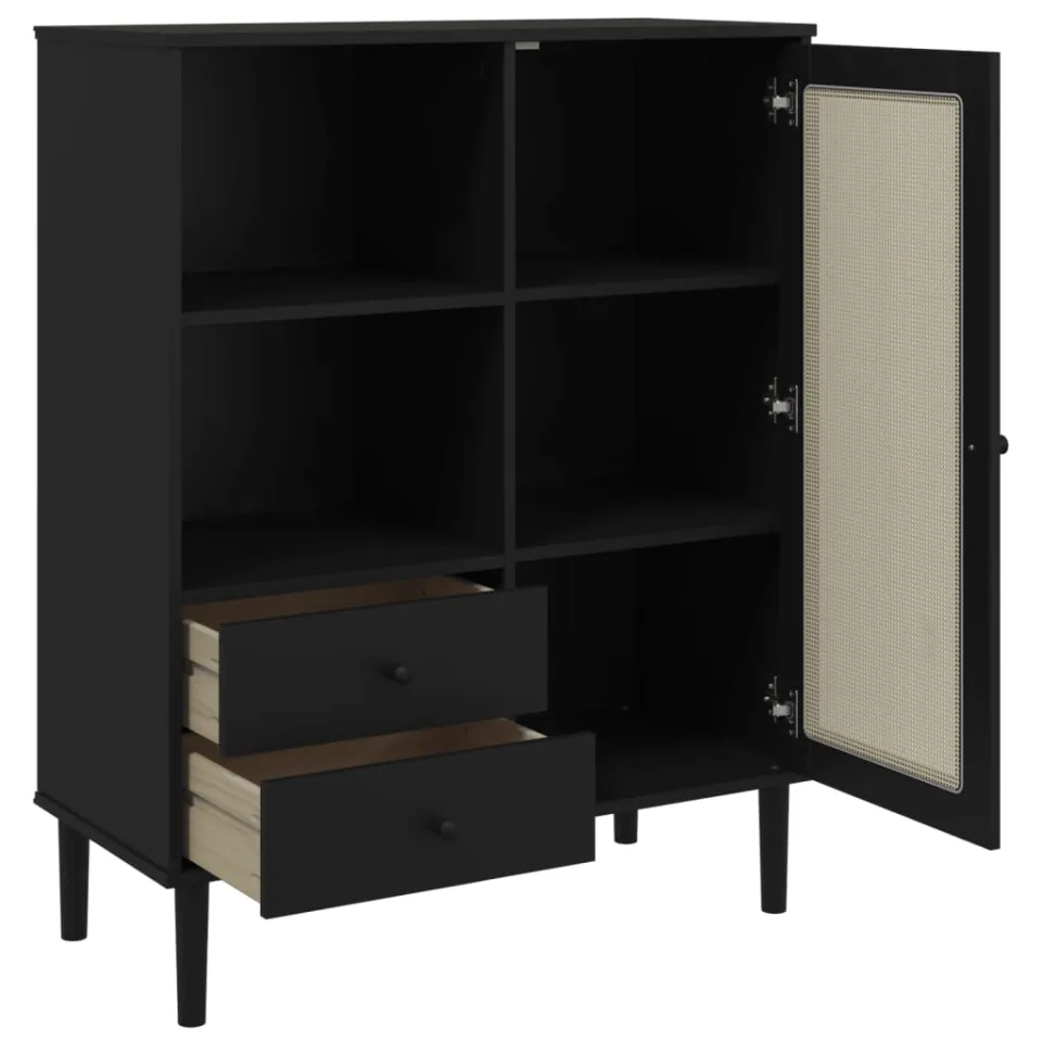 vidaXL Hoge kast SENJA rattan-look 90x40x112 cm grenenhout zwart, foto 4