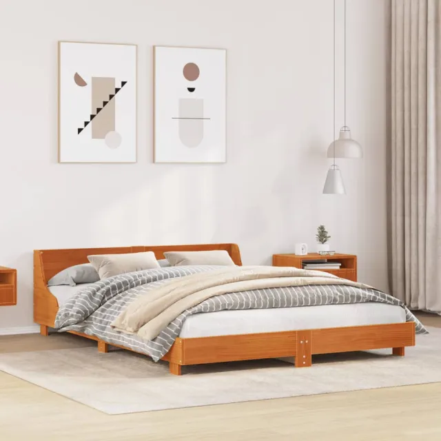 vidaXL Bedframe zonder matras massief grenenhout wasbruin 140x190 cm