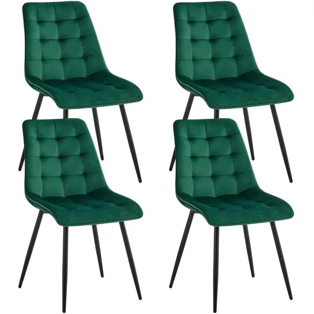 Buylin Eetkamerstoelen Set van 4 - Eettafel Stoelen - Stoelen Eetkamerstoelen - Set van 4 - Fluweel - Velvet - Metaal Onderstel - Gewatteerde Zitting - Groen