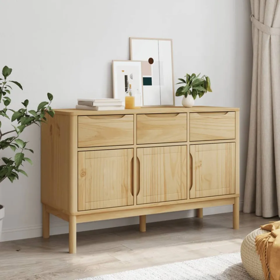vidaXL Dressoir FLORO 114x43x74 cm massief grenenhout wasbruin bruin, foto 3