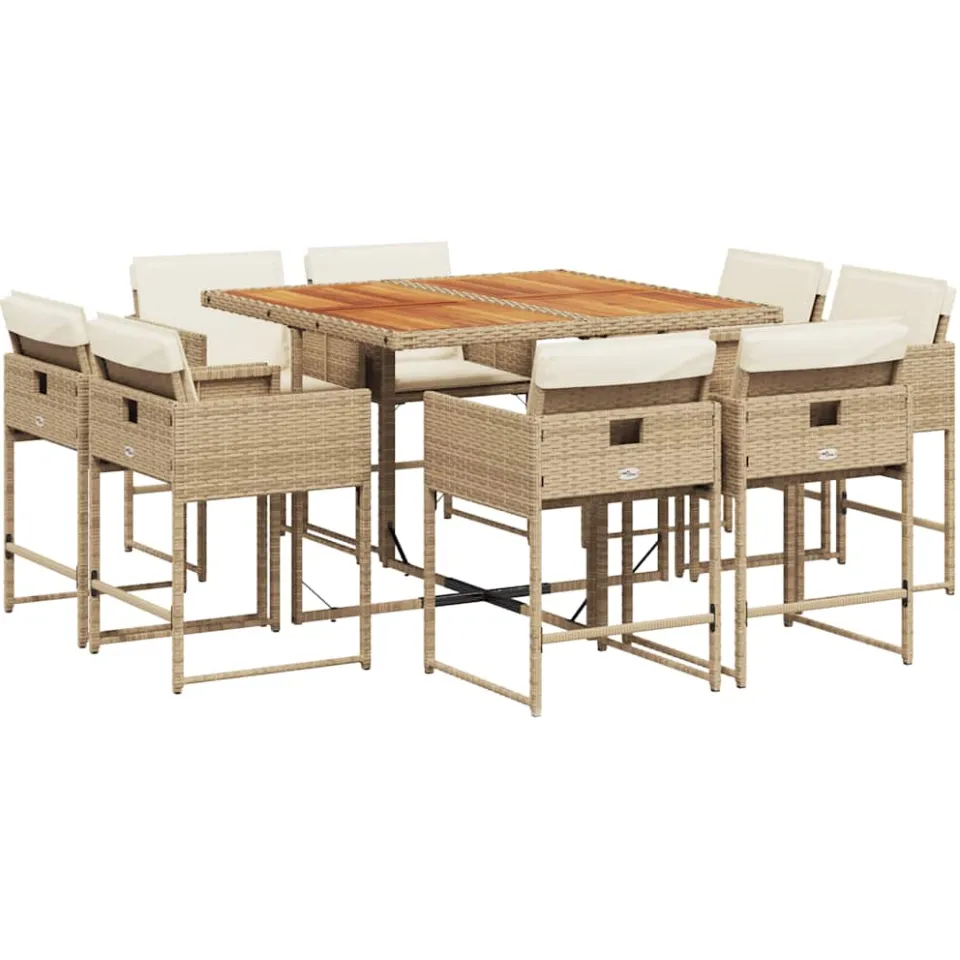 vidaXL 9-delige Tuinset met kussens poly rattan beige