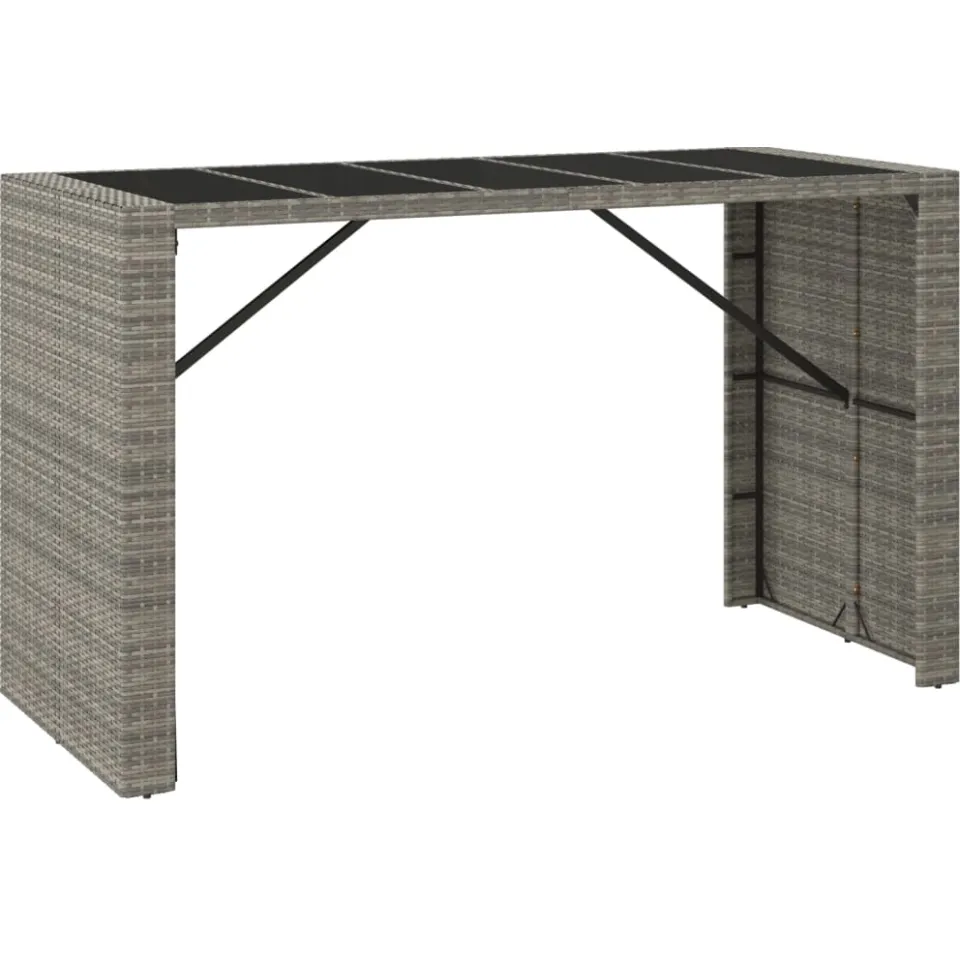 vidaXL Bartafel met glazen blad 185x80x110 cm poly rattan grijs, foto 3