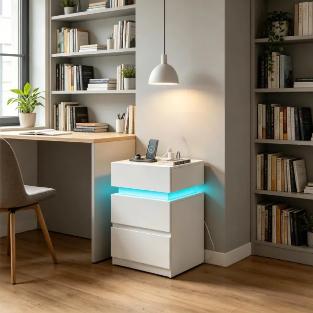 HAUSS SPOLE Bedtafel - Met Verstelbare Ledverlichting En Oplaadfunctie - Set Van 2 Voor Slaapkamer En Woonkamer - Hout - 35x40x55 Cm - Wit