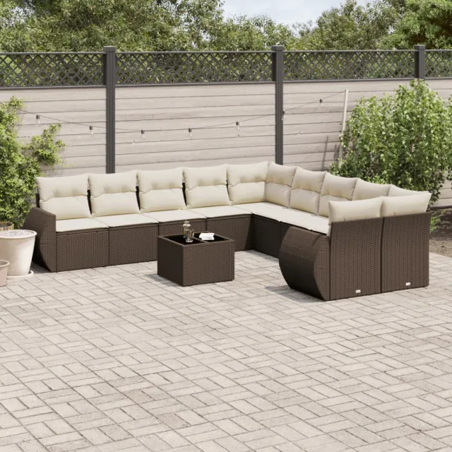 vidaXL 11-delige Loungeset met kussens poly rattan bruin, foto 2