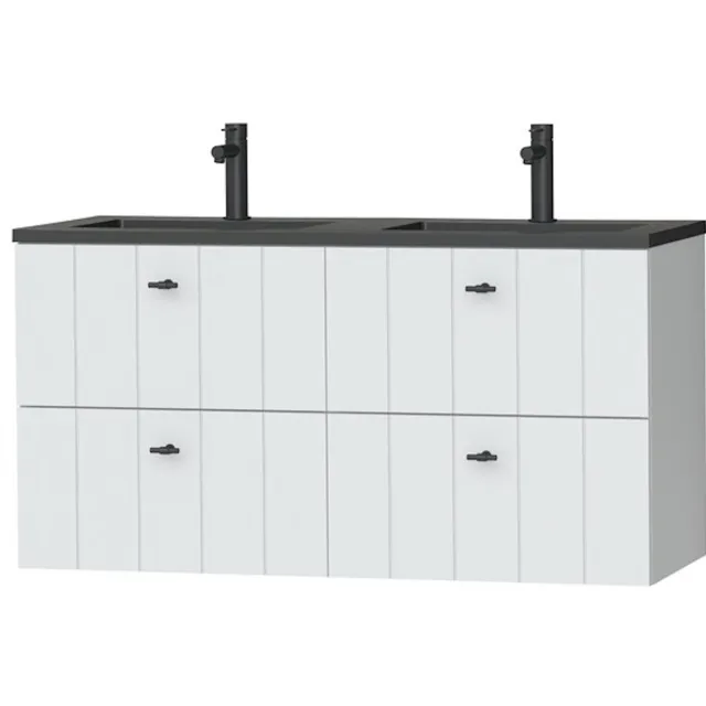 Tiger Maryport Meubelset 120 cm met 4 lades Mat wit incl Quadro wastafel Mat zwart - 1496028912