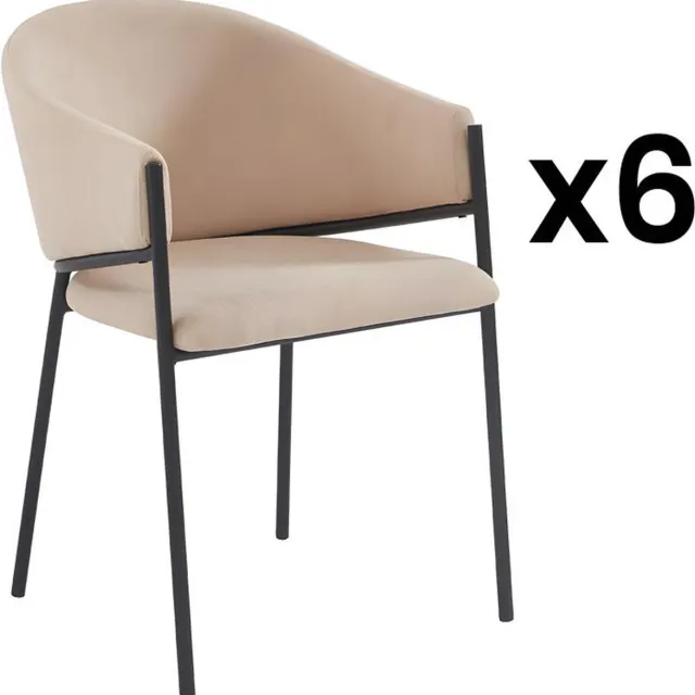 Vente-unique Set van 6 stoelen met armleuningen van stof en metaal - Beige - ORDIDA