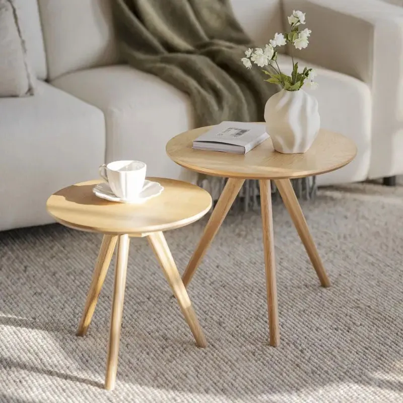 Rowico Home Yumi houten bijzettafels naturel - set van 2 - Ø 50 cm, foto 4