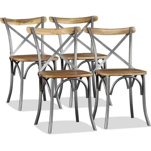 vidaXL Eetkamerstoelen massief mangohout en stalen rugleuning 4 st Meerkleurig