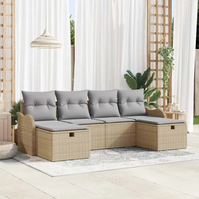 vidaXL Tuin Sofa Set 6 st Beige poly rattan, foto 2
