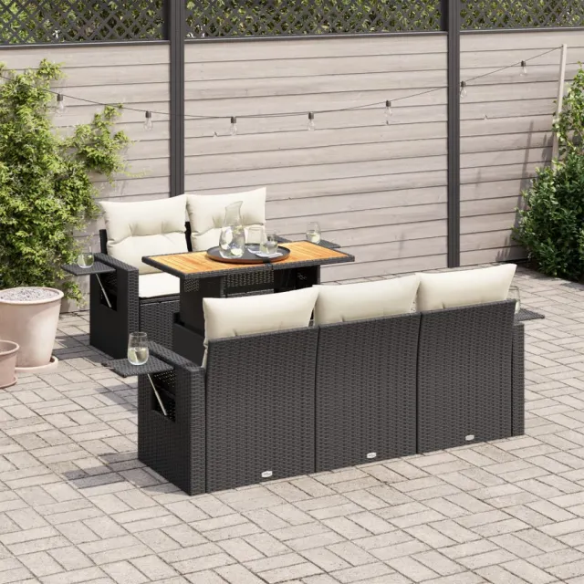 vidaXL 6-delige Loungeset met kussens poly rattan zwart, foto 2