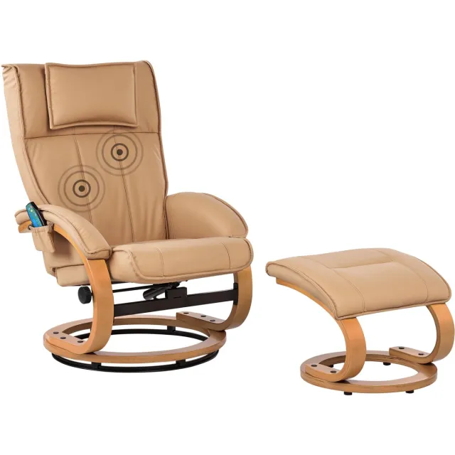 Beliani MAJESTIC - Massagefauteuil met hocker - Lichtbruin - Kunstleer