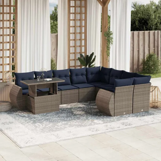 vidaXL 10-delige tuinbankset met kussens, grijs polyrotan, foto 2