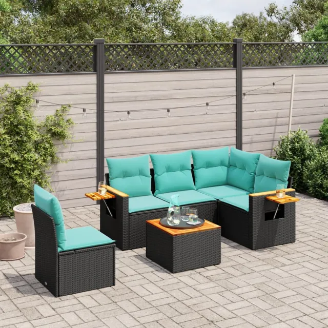 vidaXL 6-delige Loungeset met kussens poly rattan zwart, foto 2