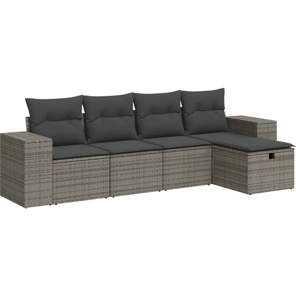 vidaXL 5-delige Loungeset met kussens poly rattan grijs, foto 3