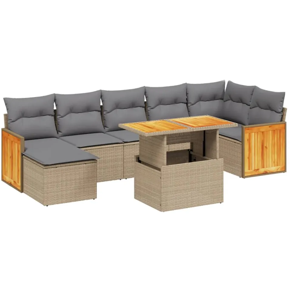 vidaXL 8-delige Loungeset met kussens poly rattan beige, foto 3