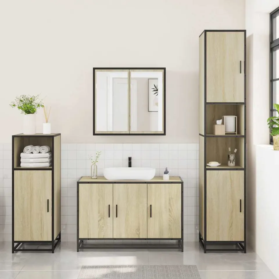 vidaXL 3-delige Badkamermeubelset bewerkt hout sonoma eikenkleurig, foto 2