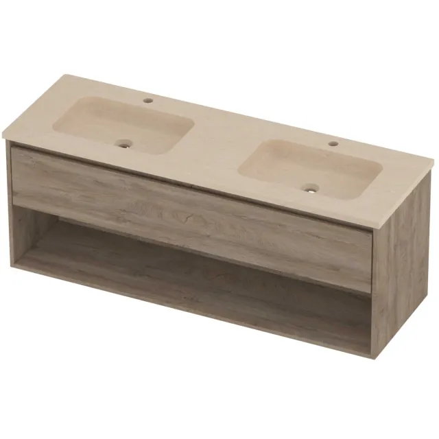 Proline Rollo Badmeubelset Hardsteen Elegant Schap 140x46x54 cm Sand Stone Raw Oak Eiken