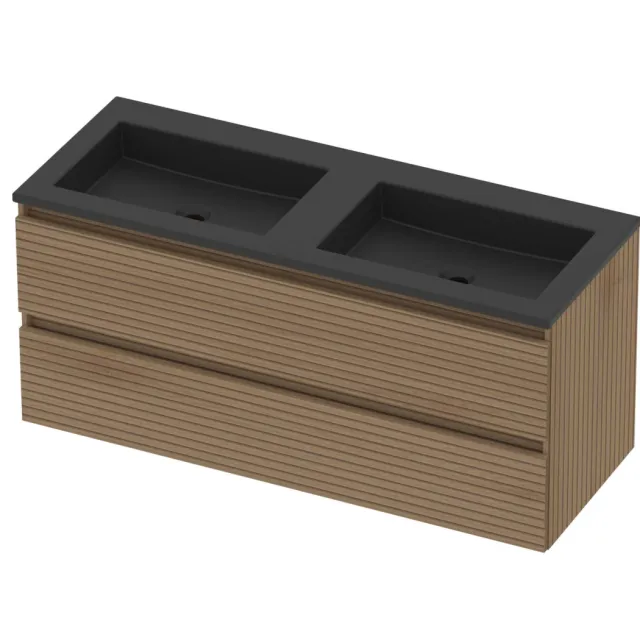 Basic-Line Aura 46 Badmeubelset Acryl 120x46x54 cm A46MZELO120D0 Lamello Oak Mat Zwart