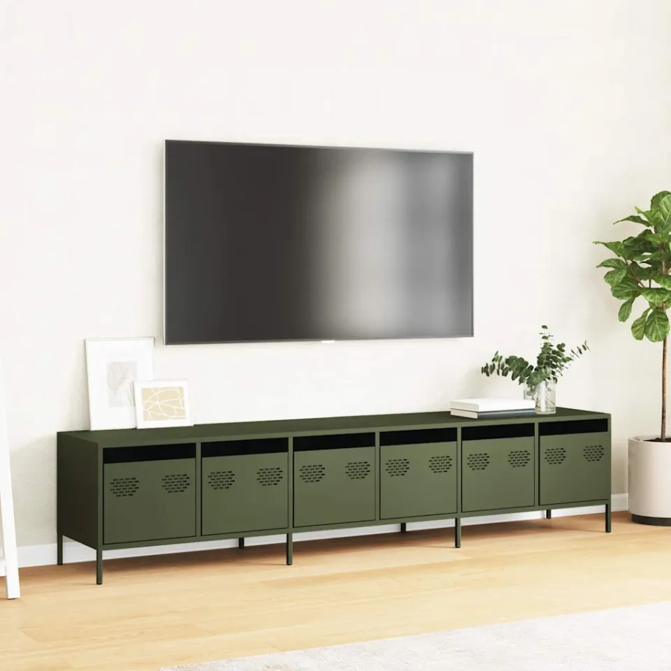 vidaXL Tv-meubel 202x39x43,5 cm koudgewalst staal olijfgroen, foto 3