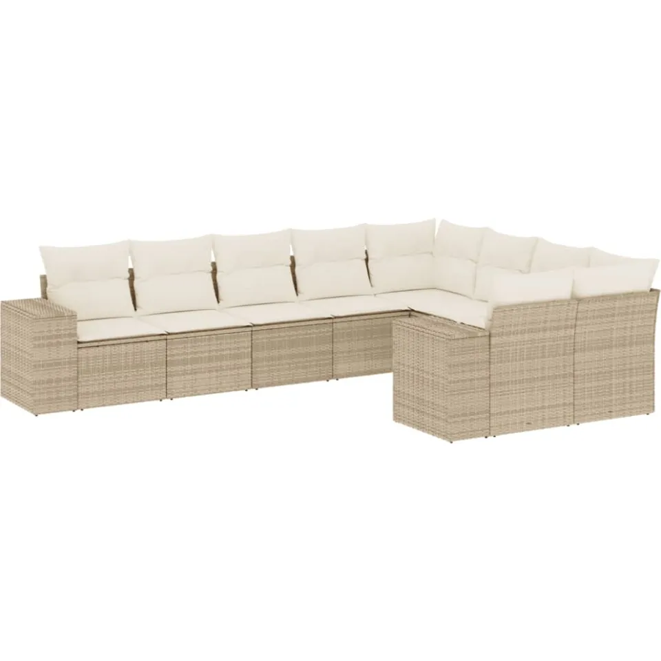vidaXL 9-delige Loungeset met kussens poly rattan beige, foto 3