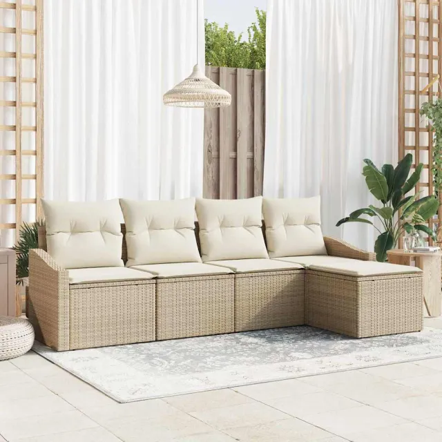 vidaXL Bankstel 5 st Beige en Crème poly rattan, foto 2