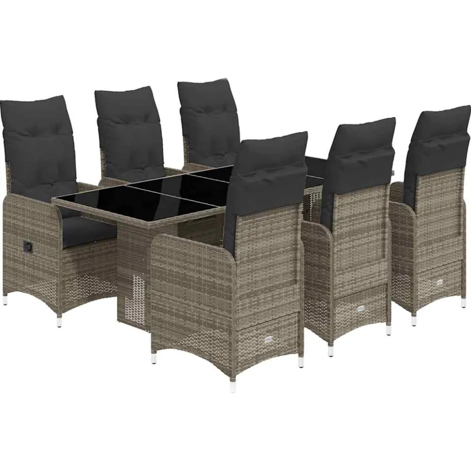 vidaXL 7-delige Bistroset met kussens poly rattan grijs, foto 3