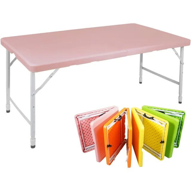 MODFU Buitentafel 125x61x58-74 cm, inklapbaar kunststof met metalen frame, roze