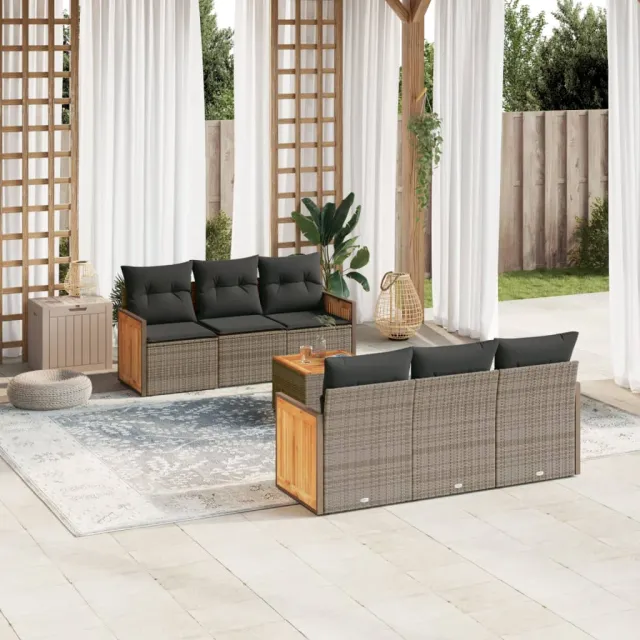 vidaXL 7-delige Loungeset met kussens poly rattan grijs, foto 2