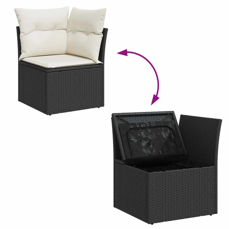 vidaXL Tuinbankenset 9 st Zwart en Crème poly rattan, foto 2