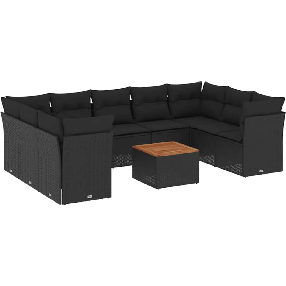 vidaXL 10-delige Loungeset met kussens poly rattan zwart, foto 3