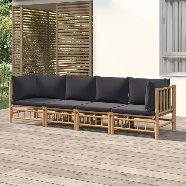 vidaXL 4-delige Loungeset met kussens bamboe donkergrijs bruin, foto 2