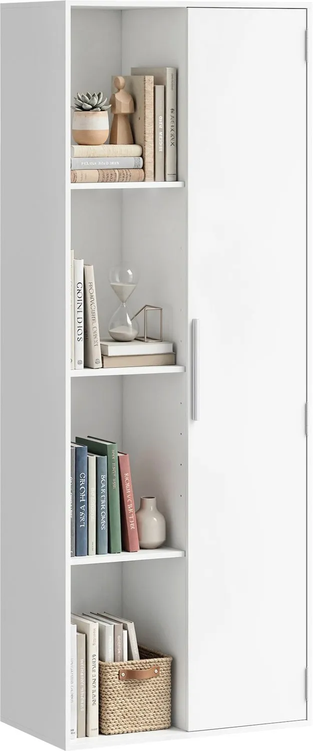 Lunpog "Boekenkast met 4 planken - verstelbare schappen en een kast - Moderne stijl- 60 x 35 x 160 cm- wit " Weiß