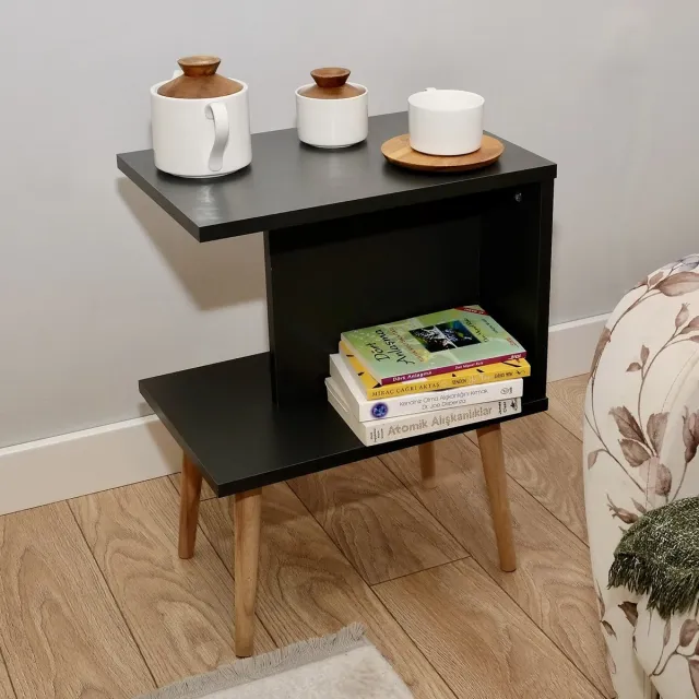City of Wood Moderne Bijzettafel met Houten Poten - Compacte Salontafel voor de Woonkamer - Grijs