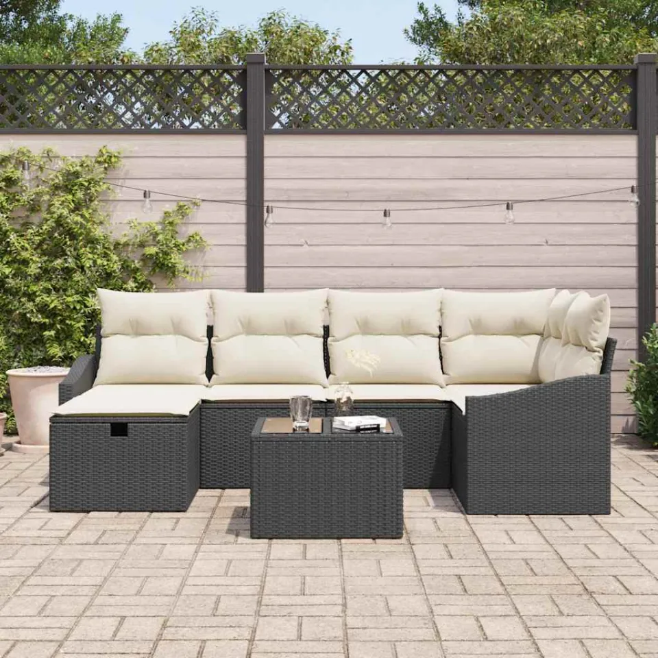 vidaXL Ensemble de Canapé de Jardin 7 st Zwart en Crème, foto 3