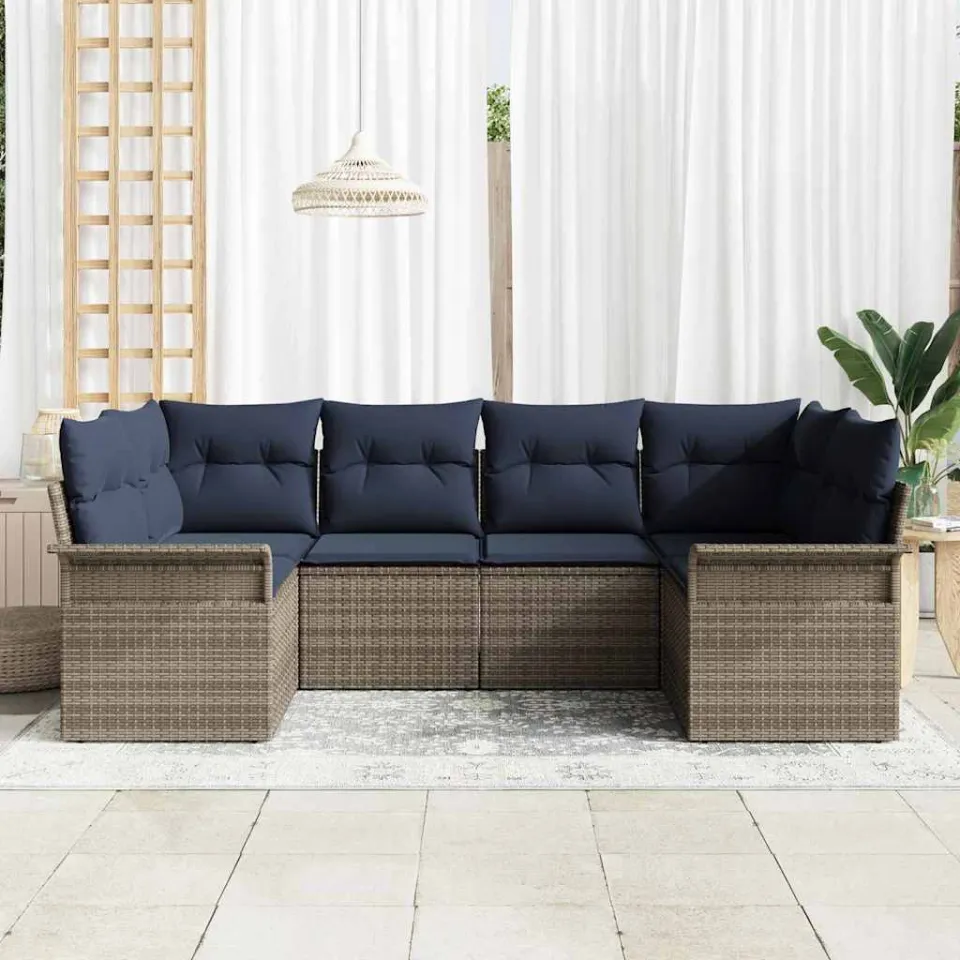 vidaXL Tuin Sofa Set 6 st Grijs Poly riet, foto 3