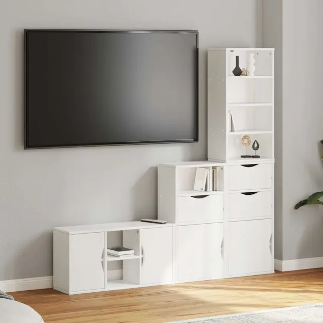 vidaXL 4-delig Tv-meubel met opbergruimte ODDA massief grenenhout wit, foto 2
