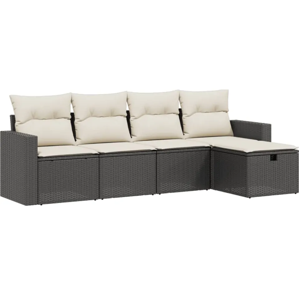 vidaXL 5-delige Loungeset met kussens poly rattan zwart