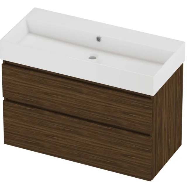 Proline Zara Badmeubelset Porselein Loft Zonder Kraangat 100x46x73 cm Glans Wit Cabana Oak Eiken