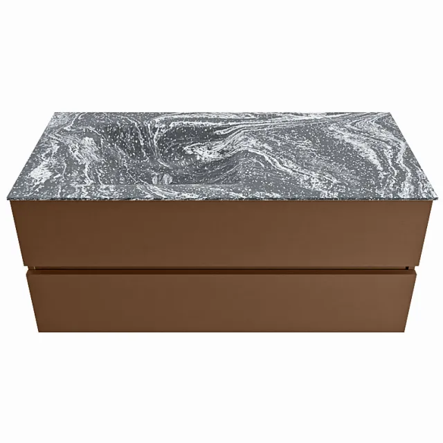 Mondiaz VICA-DLUX 110cm badmeubel onderkast Rust 2 lades. Inbouw wastafel CLOUD links zonder kraangat, kleur Lava.