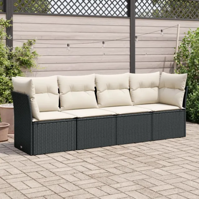 vidaXL 4-delige Loungeset met kussens poly rattan zwart, foto 2