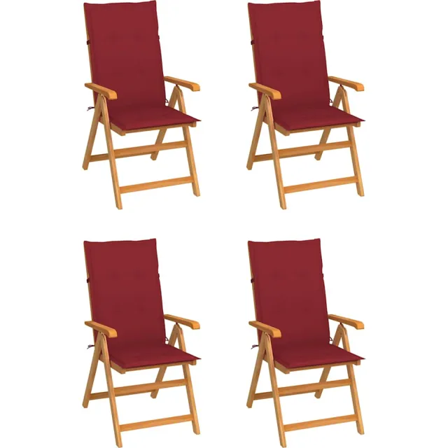vidaXL Inklapbare stoelen 4 st met wijnrode kussens massief teakhout Rood