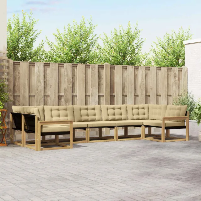vidaXL Buiten bankenset 7 st 7-zits Wit en Beige Bruin