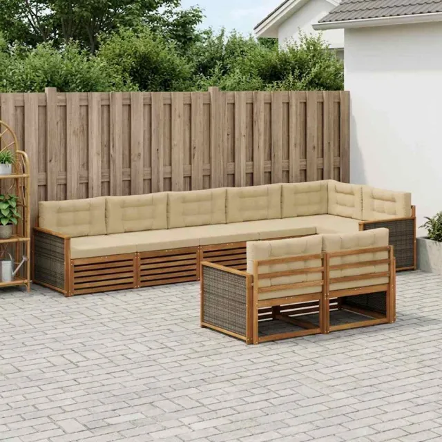 vidaXL Buiten bankenset 8 st 8-zits Natuurlijk en Beige